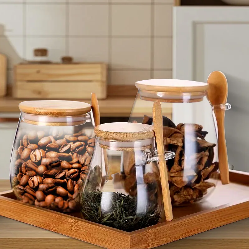 Coffee Tea And Sugar Canister Set - 34oz sealed glass jar with spoon