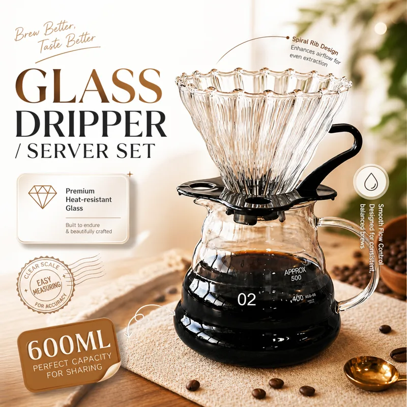 Coffee Dripper V60 - Premium Borosilicate Glass Pour Over Coffee