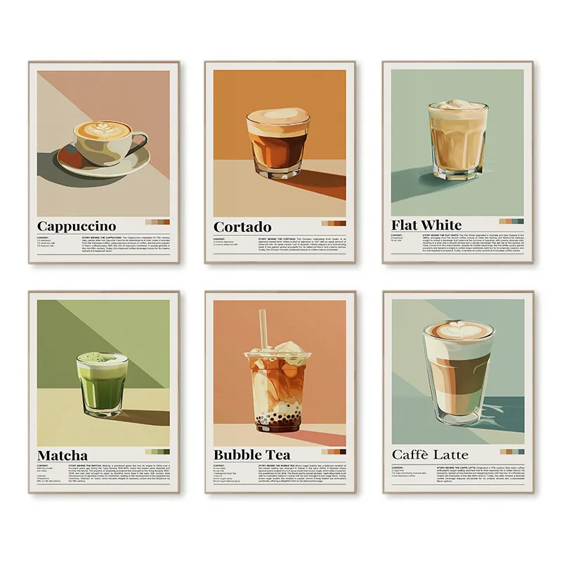 Coffee Tea Poster - Vintage Coffee Beverage Posters Bubble Tea