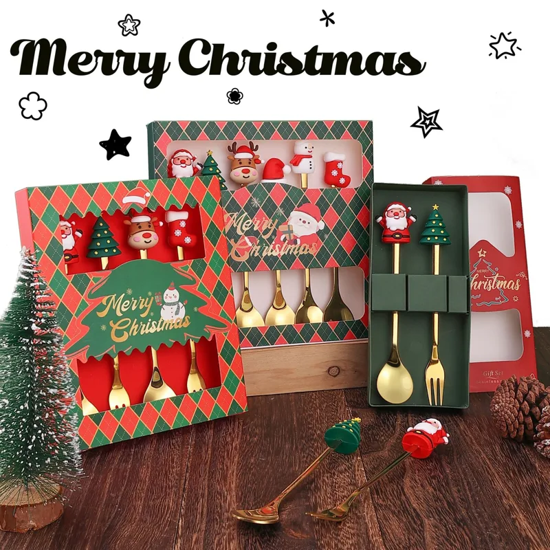 Coffee Tea And Sugar Canister Set - 2/4/6Pcs Christmas Fork And Spoon Set,Stainless