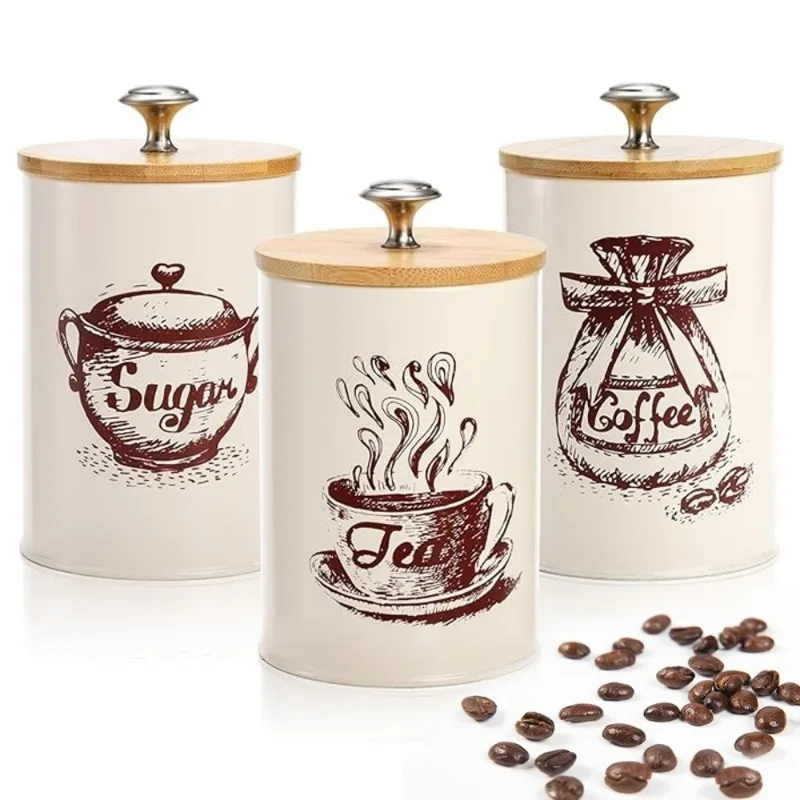 Coffee Tea And Sugar Canister Set - 3pcs Metal Coffee Canister Set Large