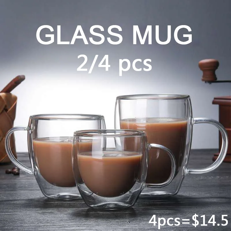 Lemon Tea Coffee - 2/3/4Pcs Double Wall High Borosilicate Glass