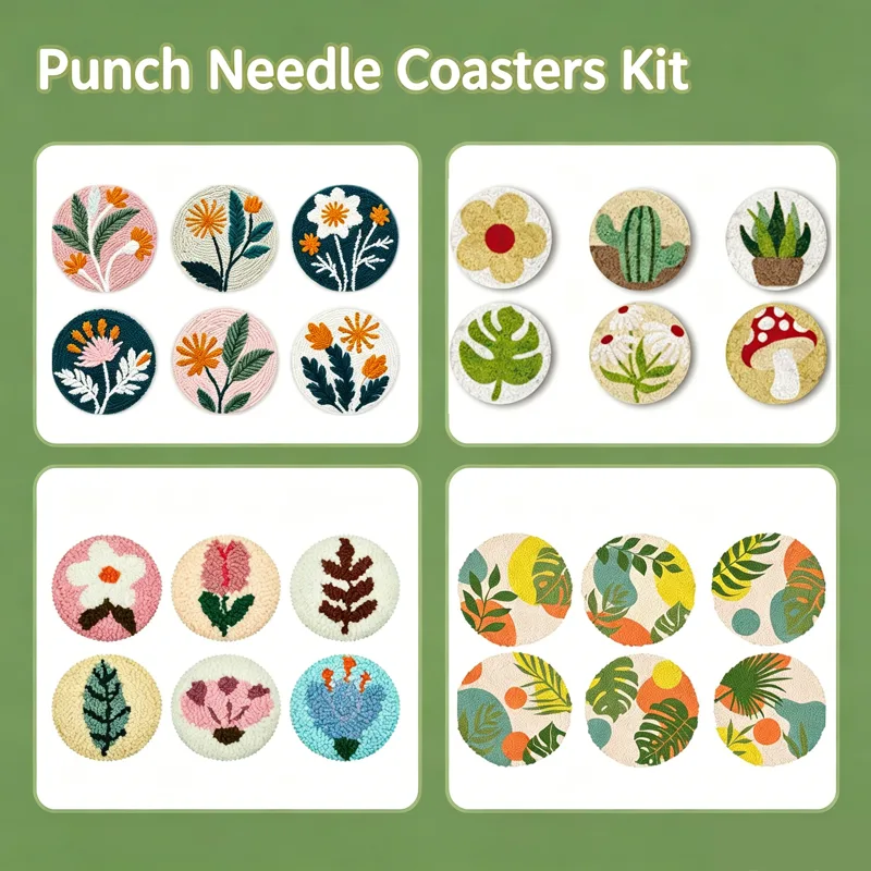 Tea Coffee Set Up - 6 Pcs Flower Punch Needle Coaster