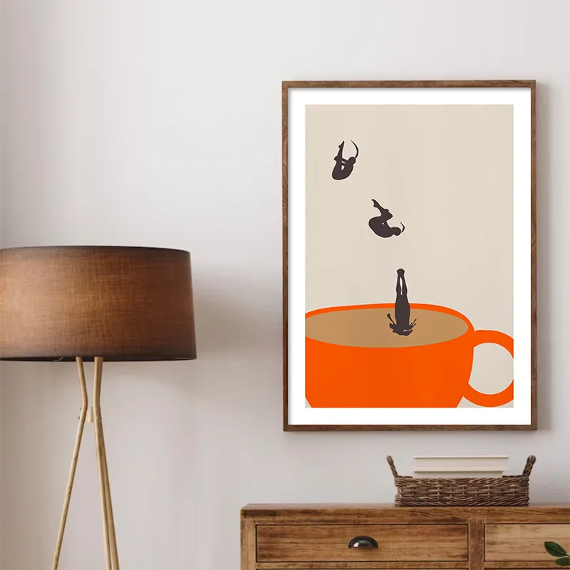 Coffee Tea Poster - Funny Girl Coffee Tea Cup Meditation