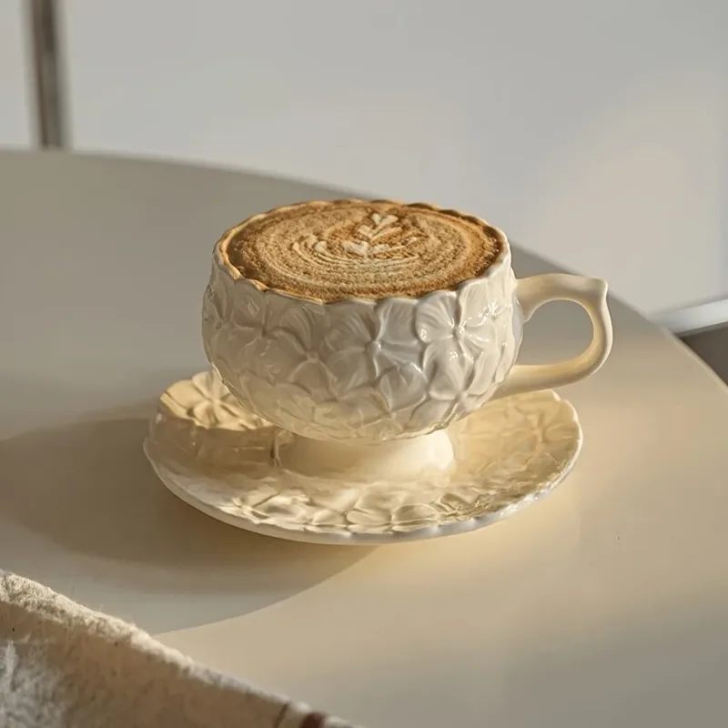 Coffee Tea Set - French Cream Relief Coffee Cups Set