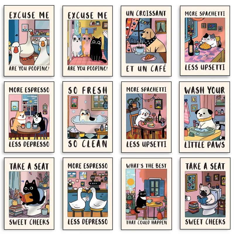 Coffee Tea Poster - Cute Animals Canvas Printed Posters More