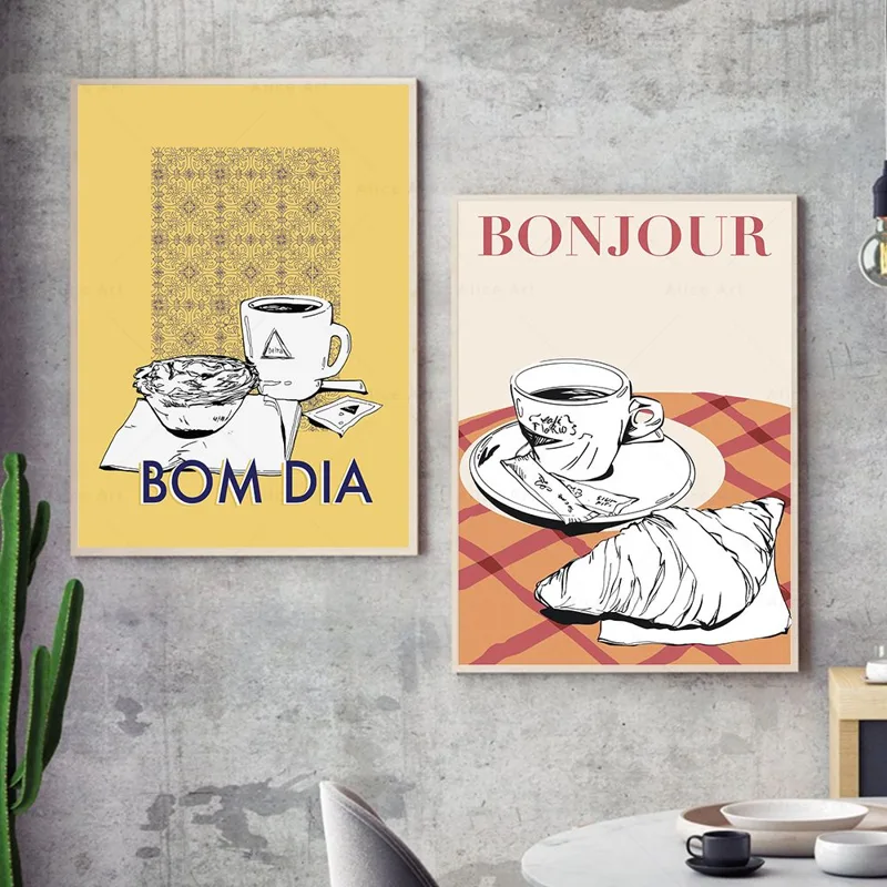 Coffee Tea Poster - Drink Food Canvas Poster French Croissant