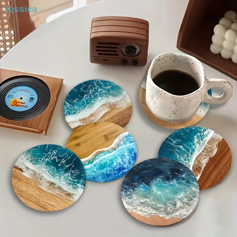 Coffee Tea Sugar Set - ♥Ocean Wave & Wood Grain Coasters
