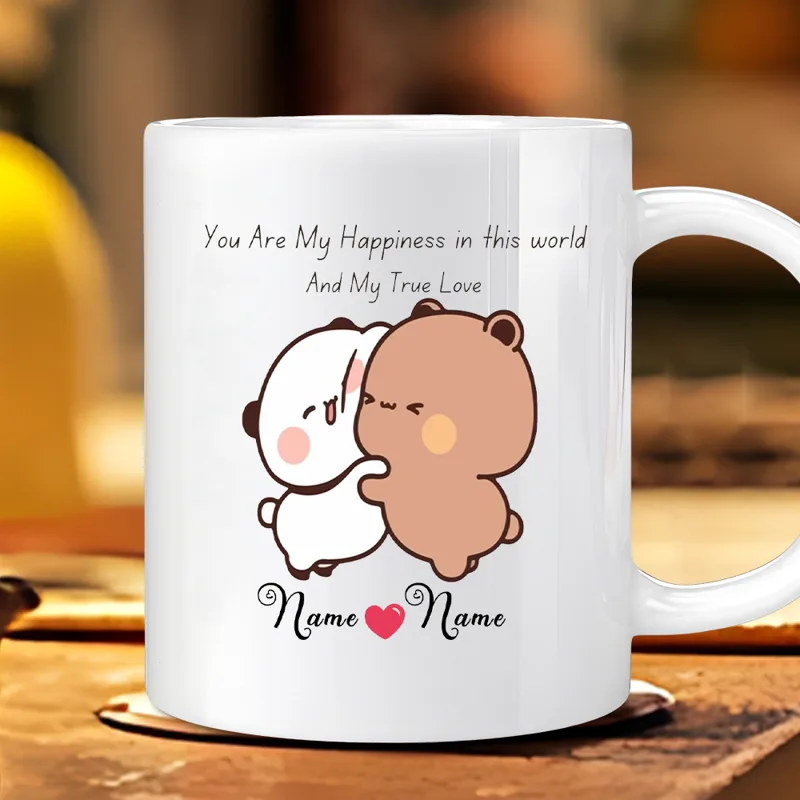 Coffee Tea Or - Personalized Romantic Couple Mug, Custom Bear