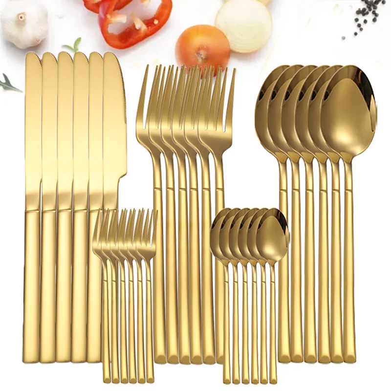 Coffee Tea And Sugar Canister Set - 6/24/30PCS Gold Tableware Sets Stainless Steel