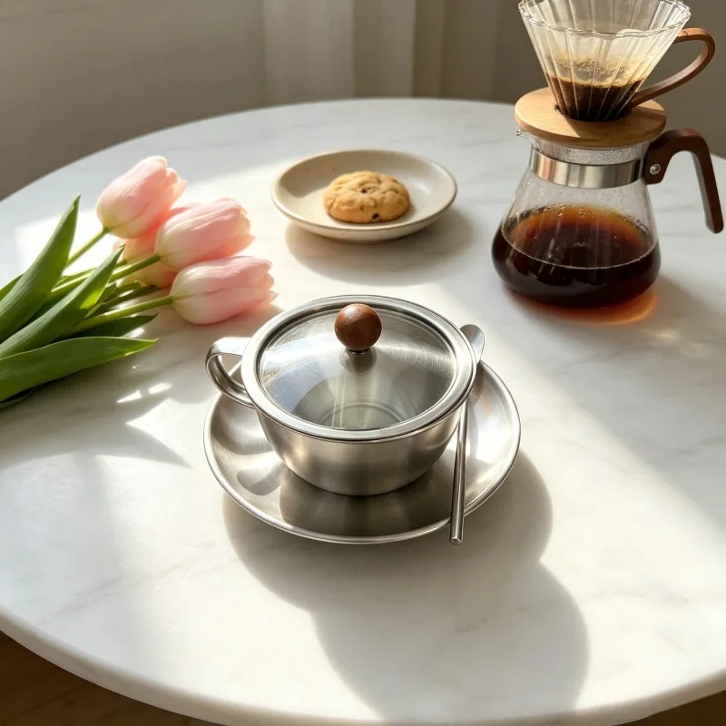 Coffee Tea And Sugar Canister Set - Vintage Stainless Steel Coffee Cup Saucer