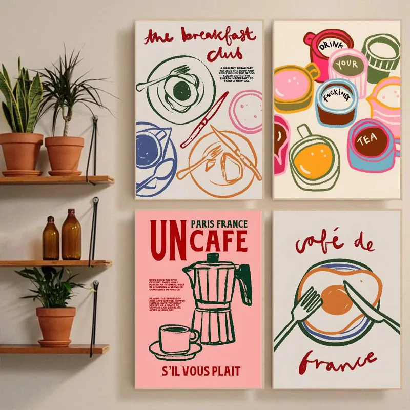 Coffee Tea Poster - Coffee Shop Afternoon Tea Croissant Colorful