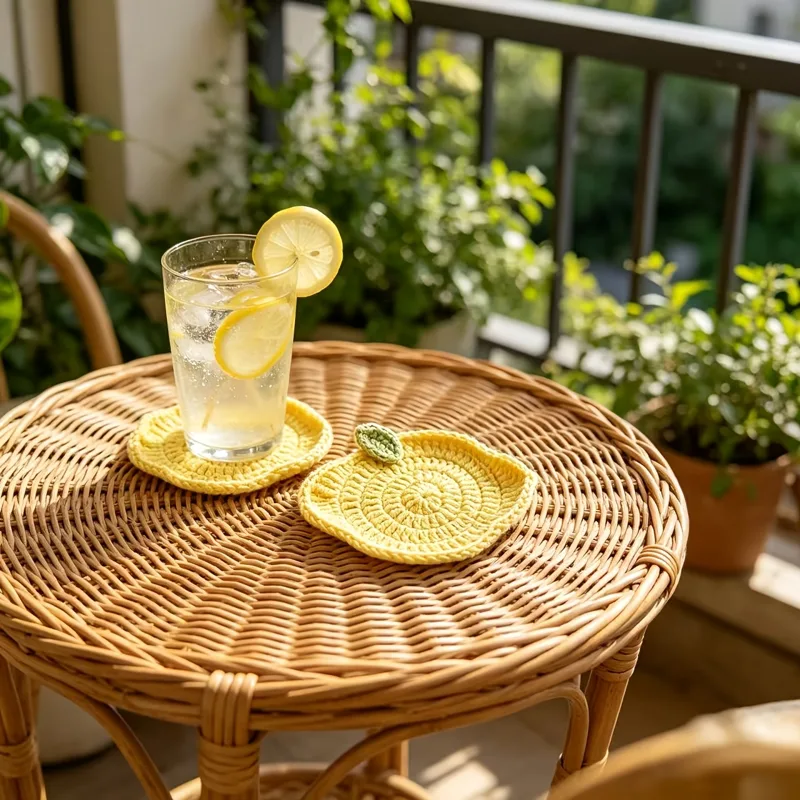 Lemon Tea Coffee - Handmade Crochet Lemon Coaster, Fresh Fruit