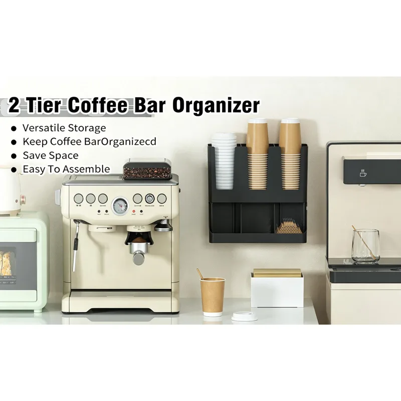 Tea Coffee Set Up - Coffee Station Organizer 6-Compartment Wall Mount