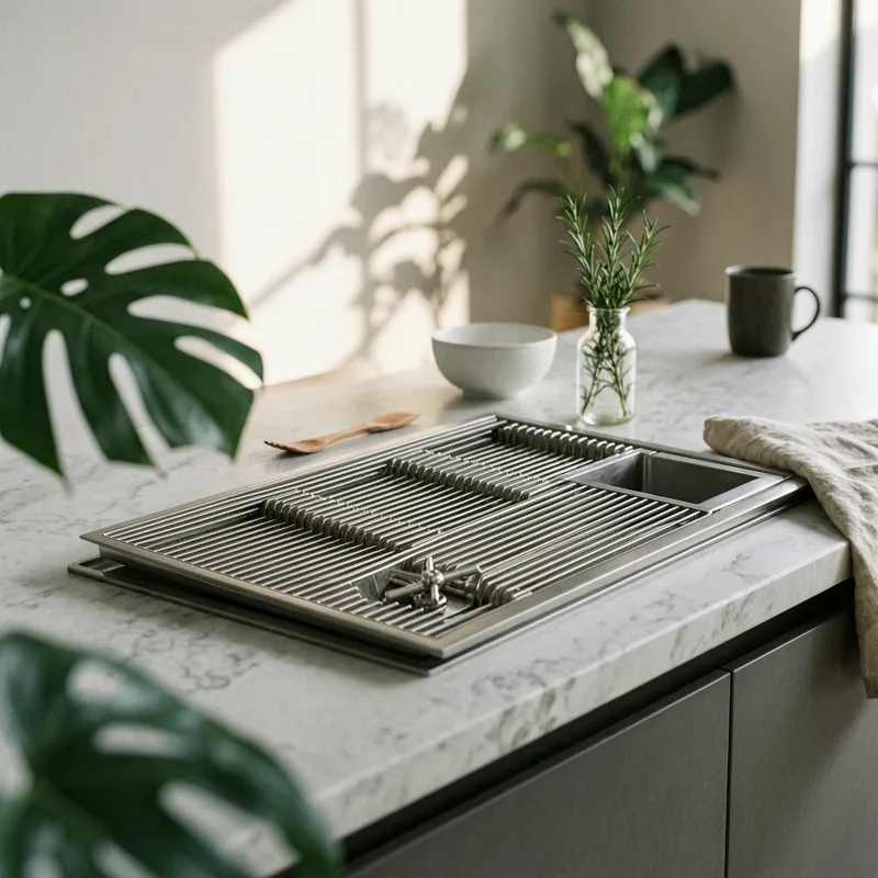 Tea Coffee Set Up - Sleek Recessed Stainless Steel Drainer Tray