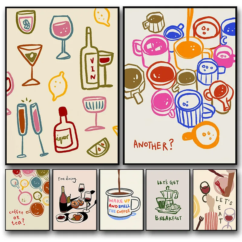 Coffee Tea Poster - Abstract Coffee Afternoon Tea Croissant Colorful