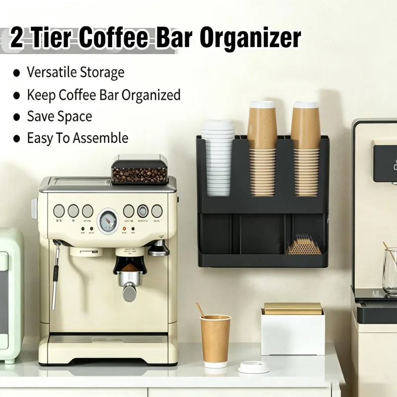 Tea Coffee Set Up - Coffee Bar Organizer 6-Compartment Countertop Storage