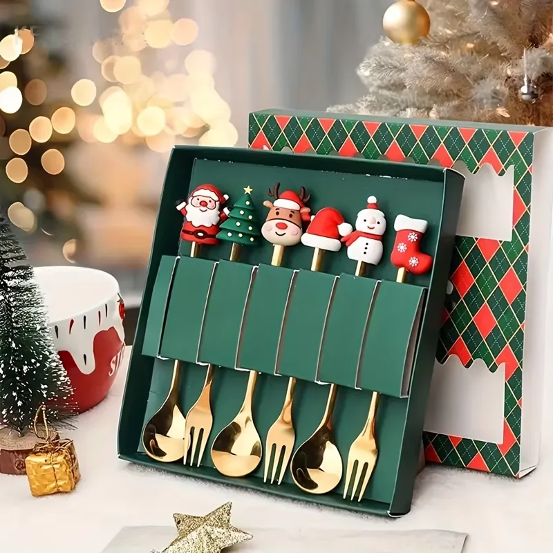 2/4/6Pcs Christmas Fork And Sp - Coffee Tea And Sugar Canister Set recension och pris