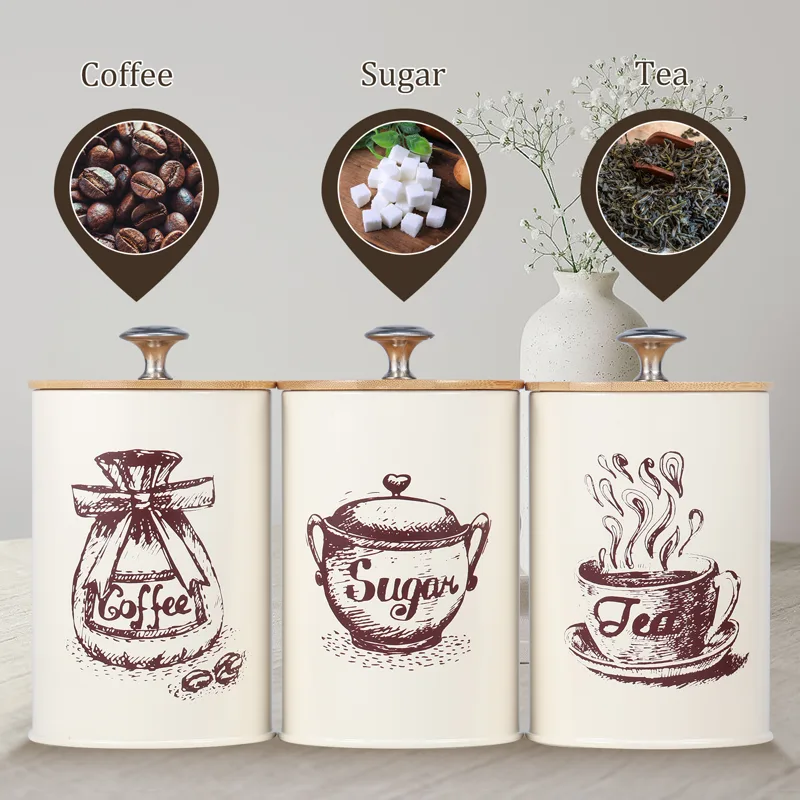 3Pcs Kitchen Storage Box Metal - Coffee Tea And Sugar Canister Set recension och pris