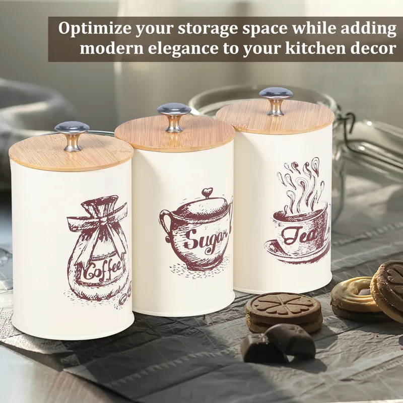 3Pcs Kitchen Storage Box Metal - Coffee Tea And Sugar Canister Set recension och pris