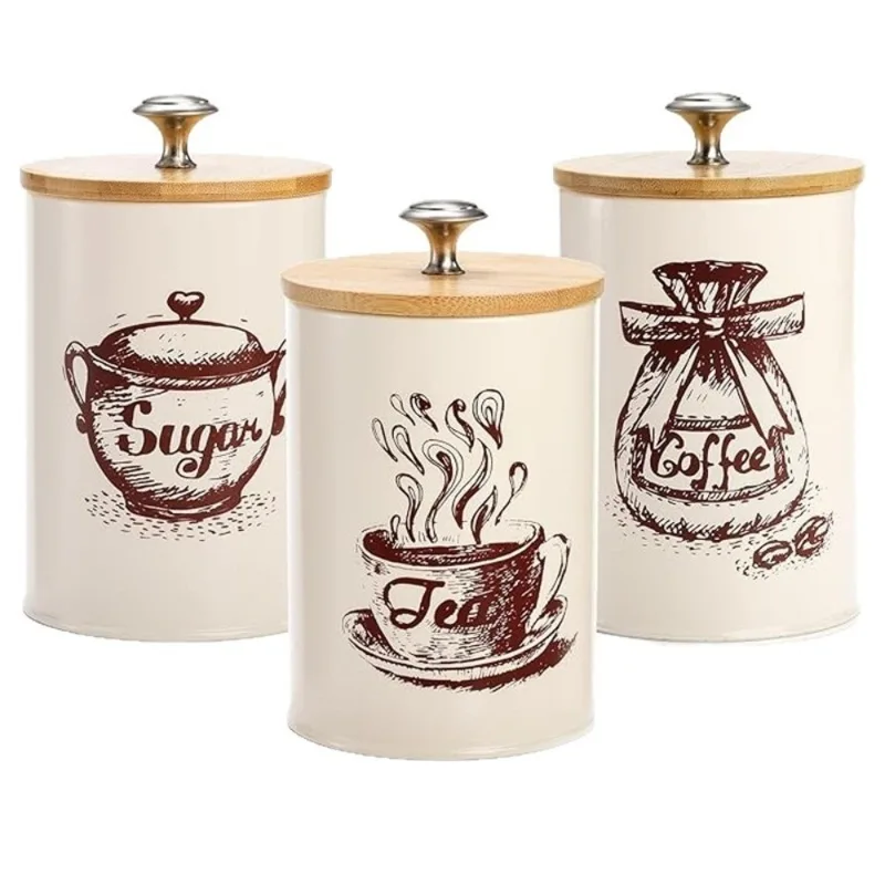 3pcs Metal Coffee Canister Set - Coffee Tea And Sugar Canister Set recension och pris