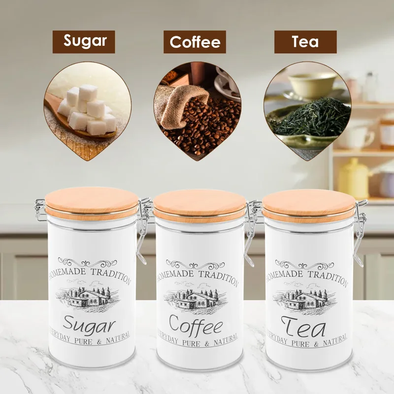3Pcs/Set Tea Coffee Sugar Cani - Coffee Tea And Sugar Canister Set recension och pris