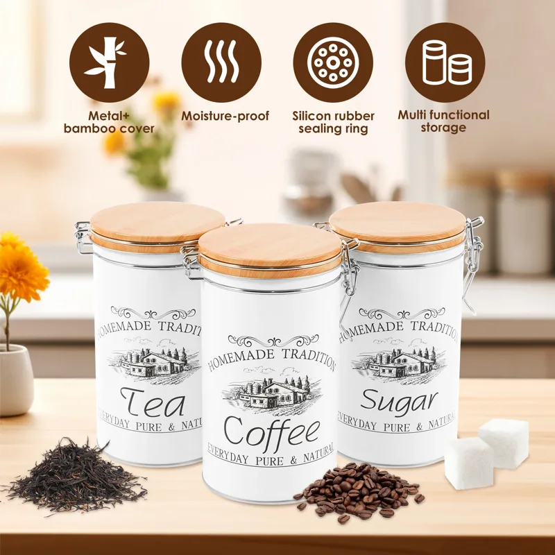 3Pcs/Set Tea Coffee Sugar Cani - Coffee Tea And Sugar Canister Set recension och pris
