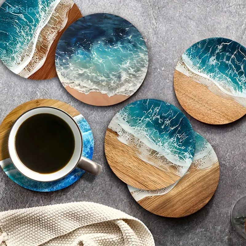 ♥Ocean Wave & Wood Grain Coast - Coffee Tea Sugar Set recension och pris