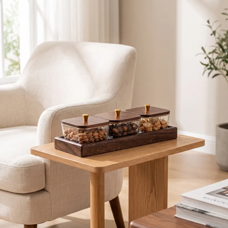 Wood Snack Tray with Bowls Ele - Coffee Tea Break recension och pris