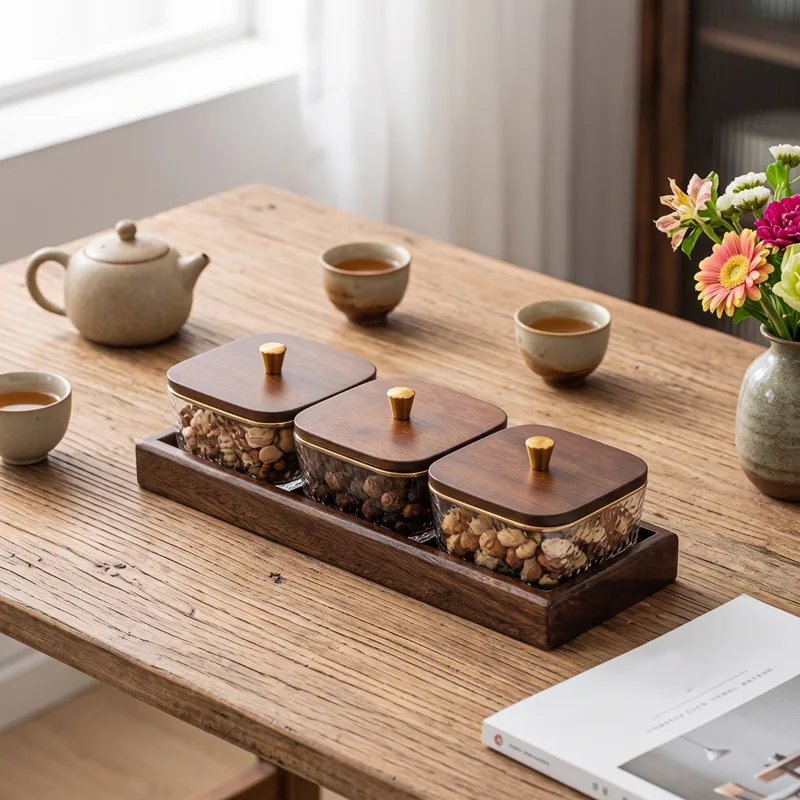 Wood Snack Tray with Bowls Ele - Coffee Tea Break recension och pris