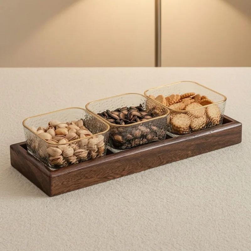 Wood Snack Tray with Bowls Ele - Coffee Tea Break recension och pris