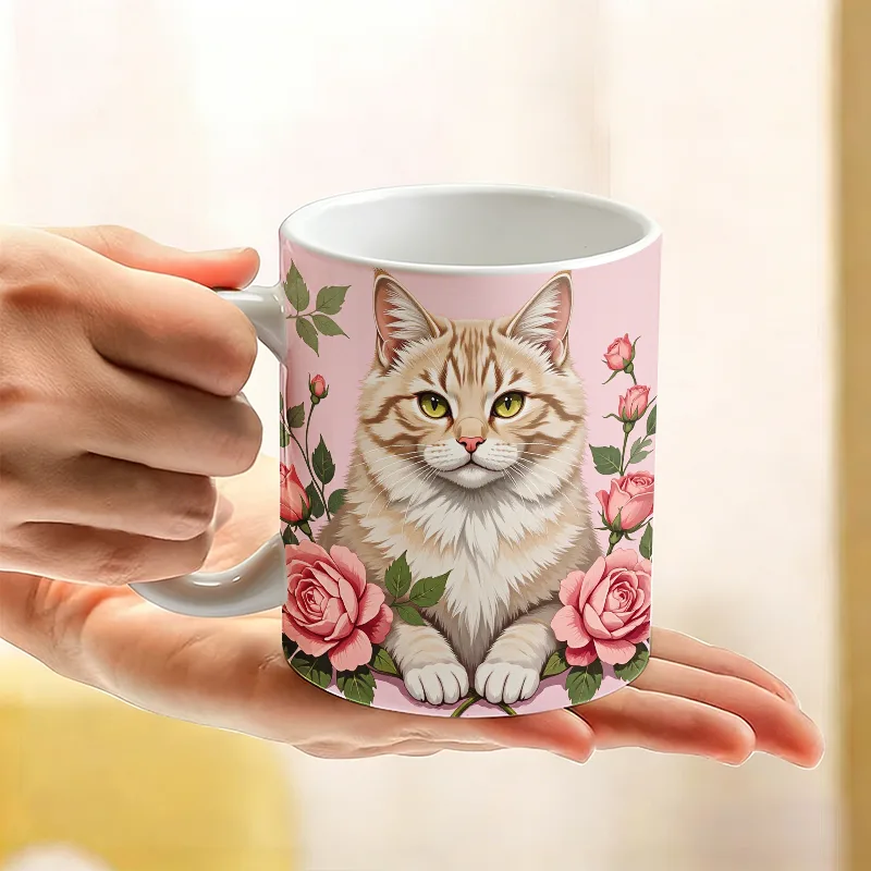 Sweet Floral Kitty Ceramic Mug - Coffee Tea Friends recension och pris