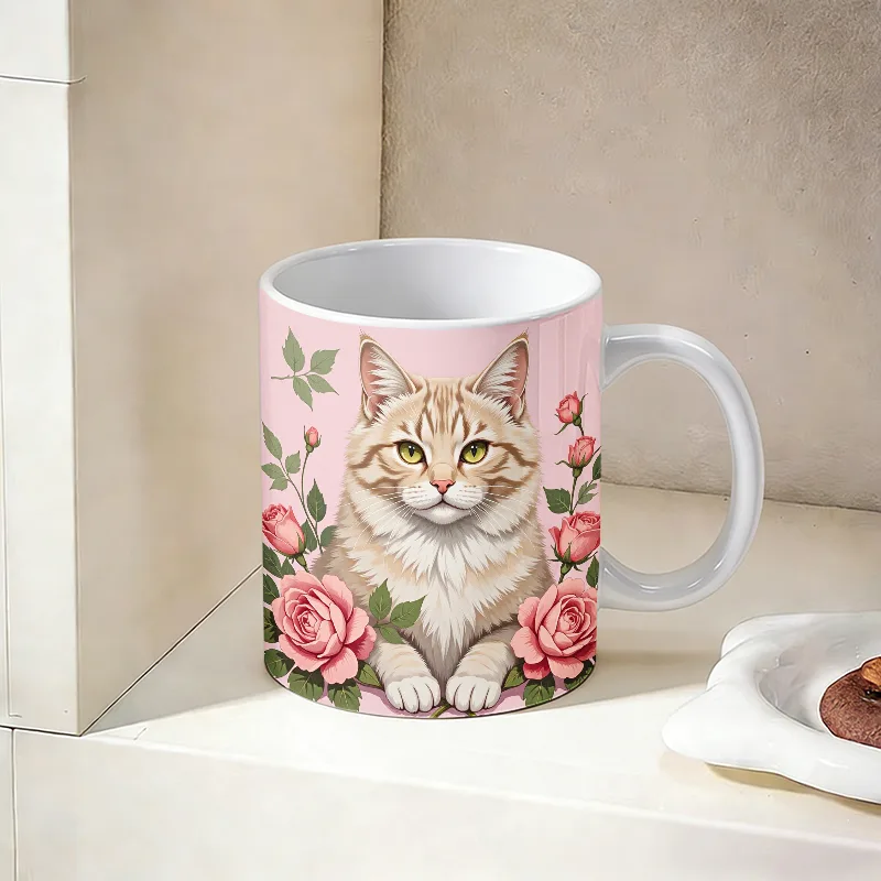 Sweet Floral Kitty Ceramic Mug - Coffee Tea Friends recension och pris