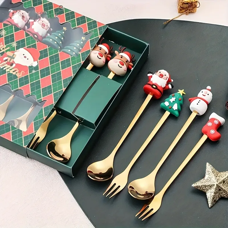 2/6Pcs Christmas Fork And Spoo - Coffee Tea And Sugar Canister Set recension och pris